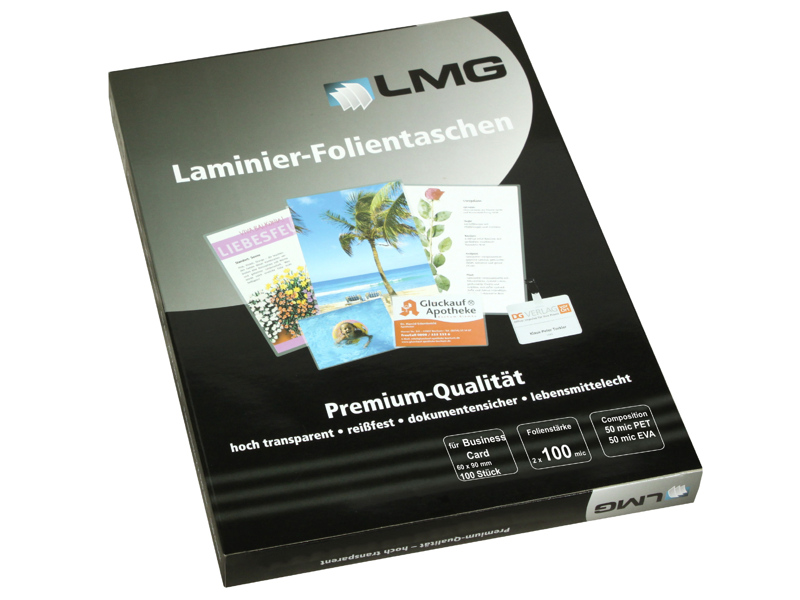 Laminierfolien Business Card (60 x 90 mm), 2 x 100 mic, glänzend (100 Stück)