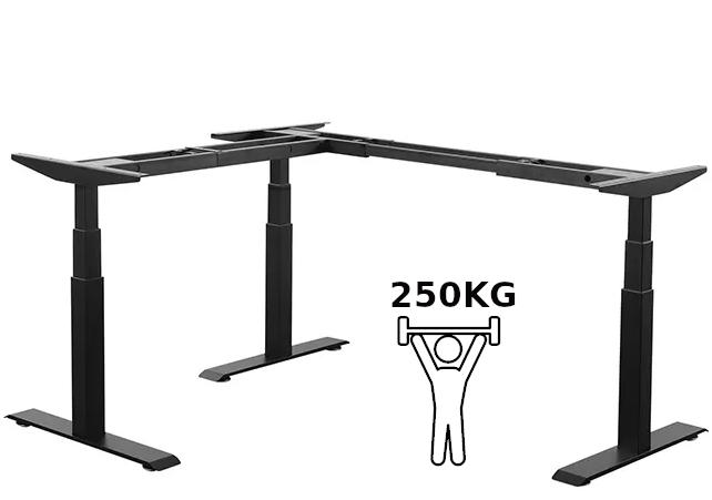 Elektrisch höhenverstellbares Tischgestell mit 3 Standfüßen und einer max. Höhe von 1250 mm, weiß bis 250 KG belastbar schwarz (1 Stück)