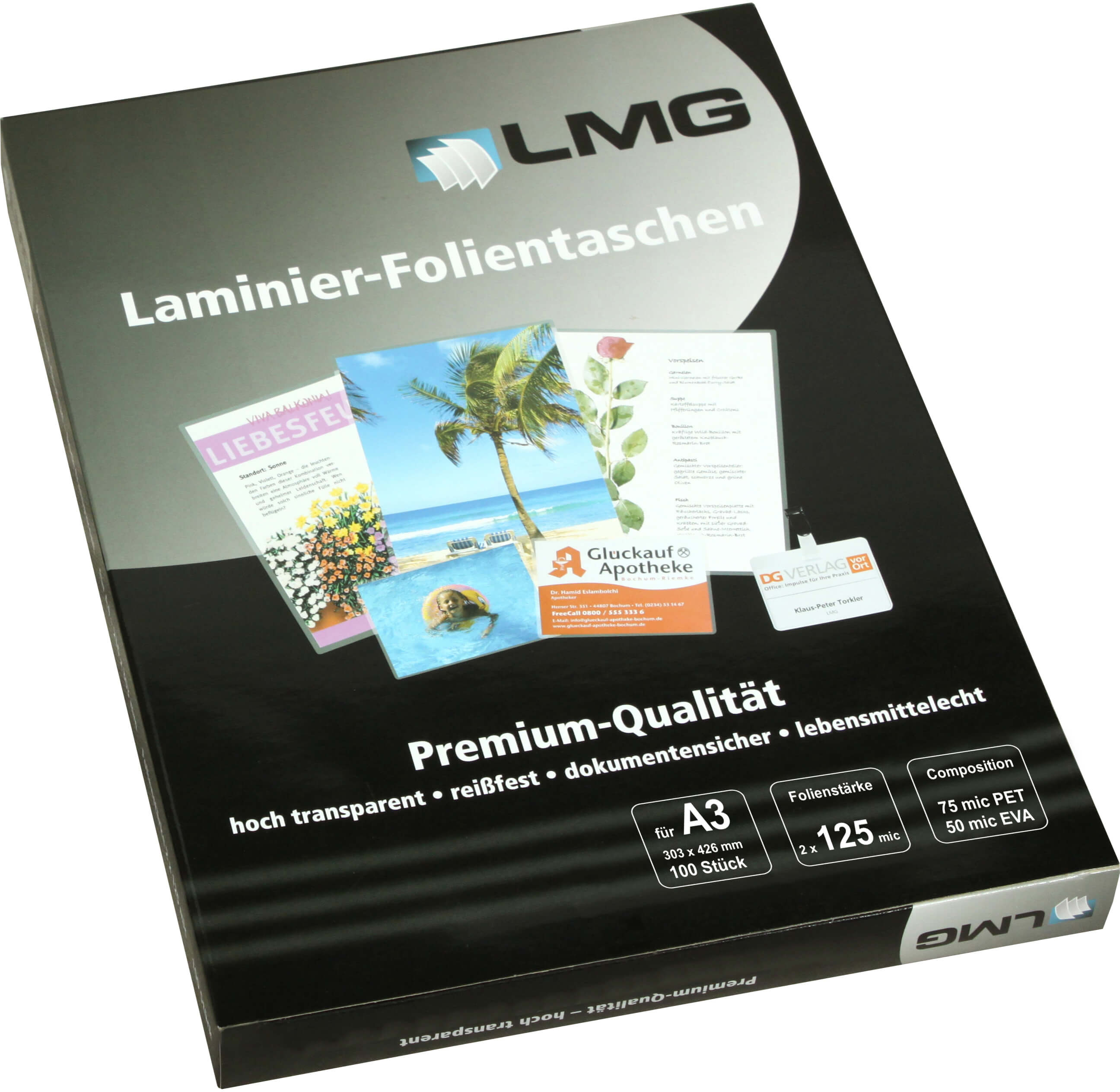 Laminierfolien A3 (303 x 426 mm), 2x 125 mic glänzend | Bestnr. LMGA3-125