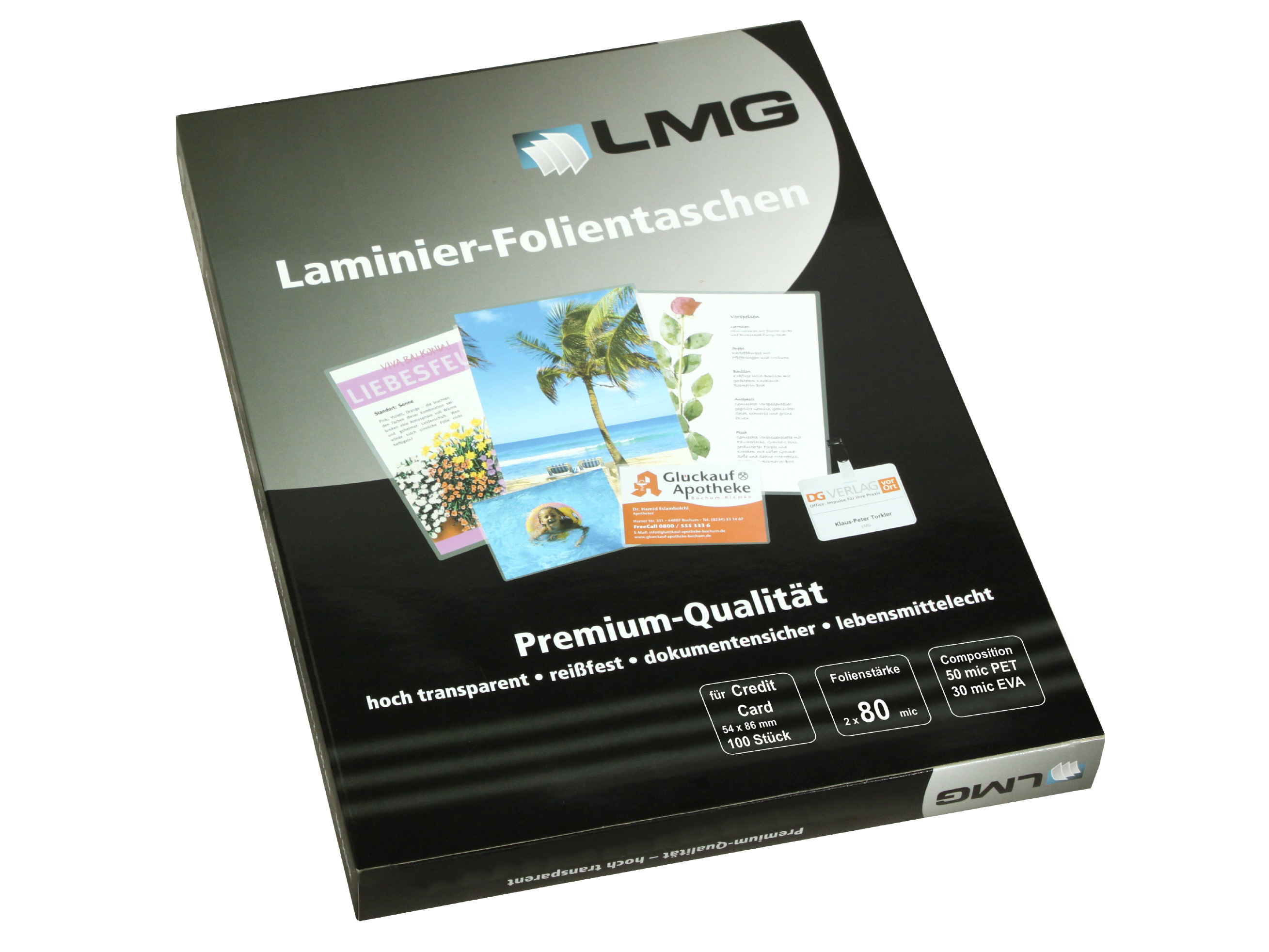 Laminierfolien Credit Card (54 x 86 mm), 2 x 80 mic, glänzend (100 Stück)