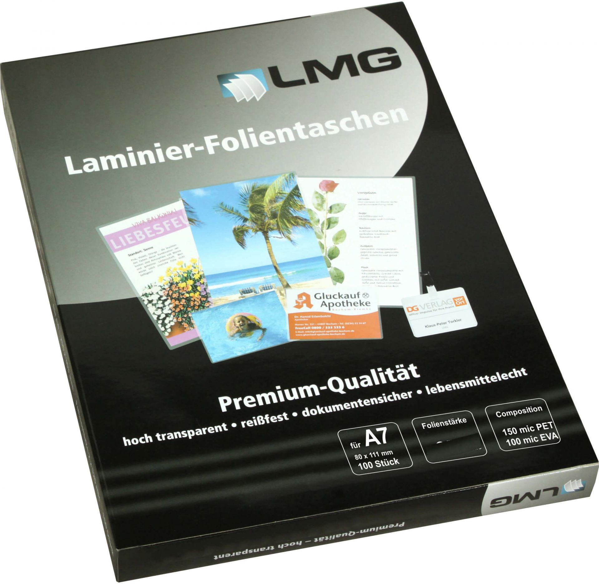 LMG Laminierfolien A7 (80 x 111 mm), 2 x 80 mic, glänzend (100 Stück)