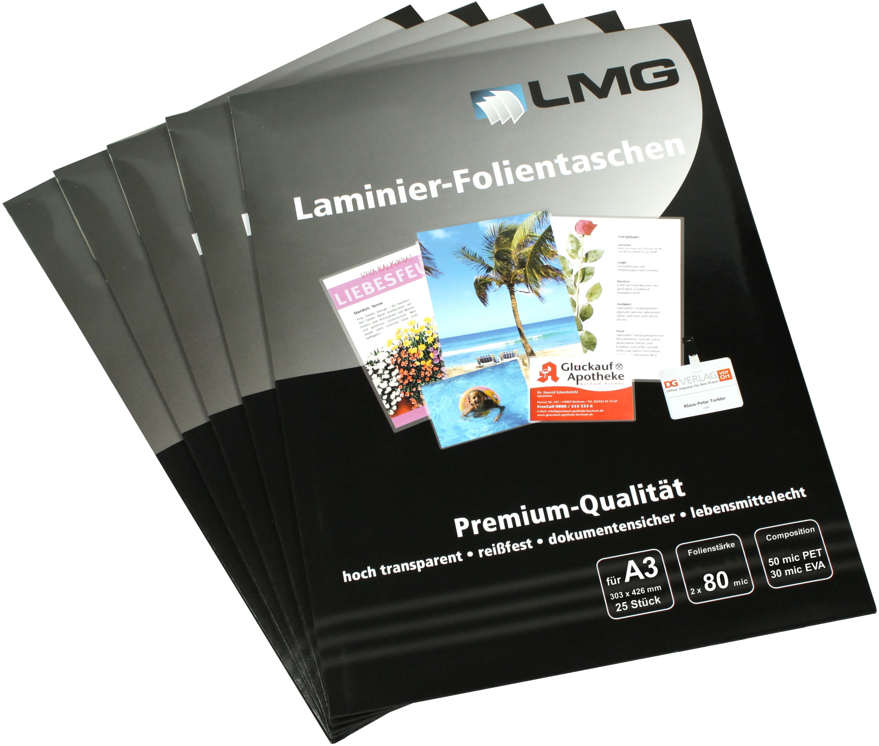 Laminierfolien A3 (303 x 426 mm), 2x 80 mic, glänzend | Bestnr. LMGA3-80-25