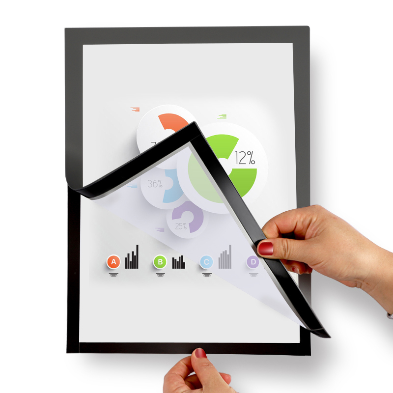 Magnetrahmen, DIN A4, gerundete Ecken, Permanent selbstklebend, Dokumententasche schwarz (1 Stück)