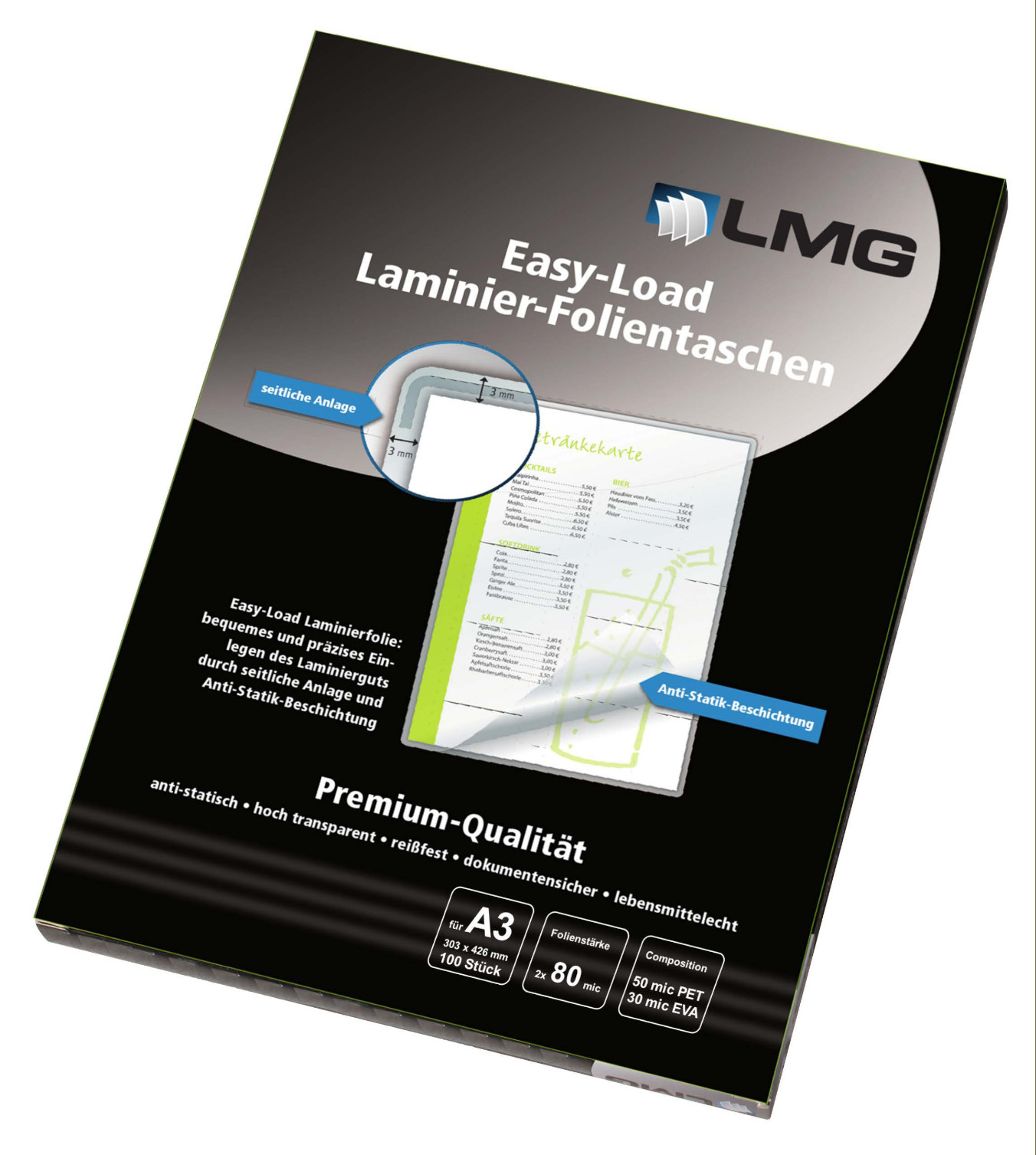 Laminierfolien Easy Load A3 (303 x 426 mm), 2 x 80 mic, glänzend (100 Stück)